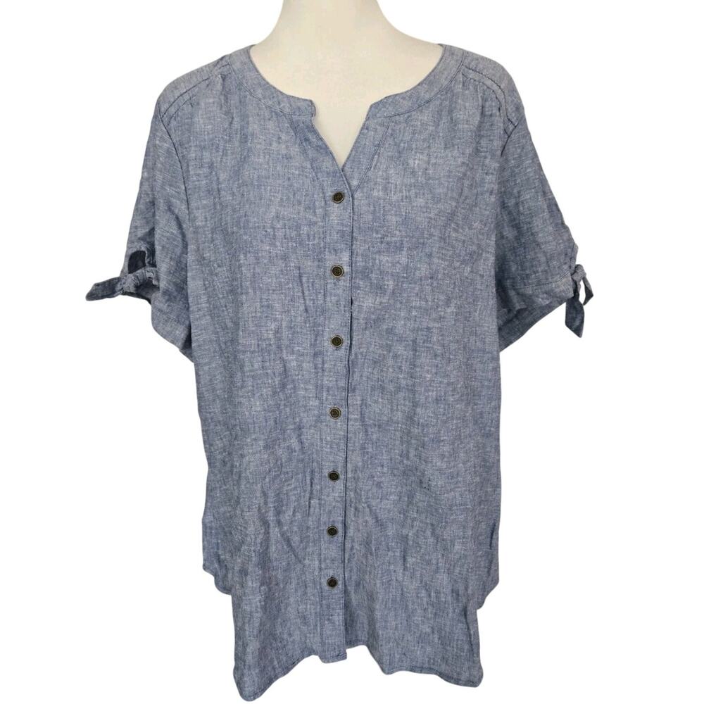 NEW CJ Banks Linen Chambray Blend Lagenlook Relaxed Blouse Top Sz 1X